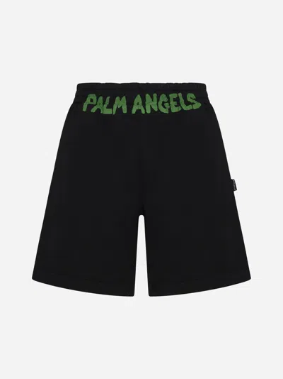 Palm Angels Logo Cotton Sweatshorts In Black Green