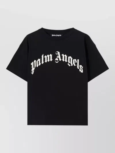 Palm Angels Logo Cotton T Shirt Crew Neck In Black