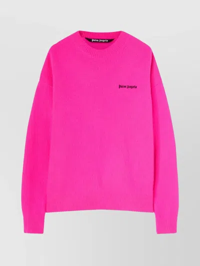 PALM ANGELS LOGO CREW NECK RIBBED SWEATER