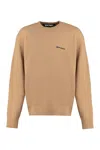 Palm Angels Logo Embroidered Crewneck Sweatshirt In Camel