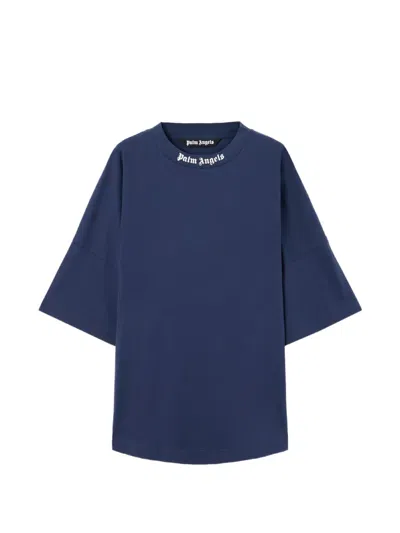 Palm Angels Logo Crew Neck T-shirt In Blue