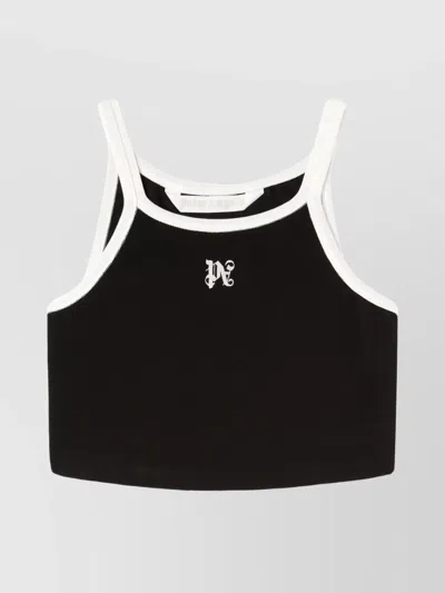 Palm Angels Logo Crop Top With Trim And Shoulder Pads In Black