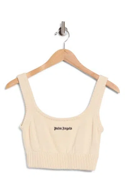 Palm Angels Logo Cropped Knit Tank In White/black