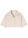 Palm Angels Crop Shirt With Beige And White Stripes With Logo In Neutrals