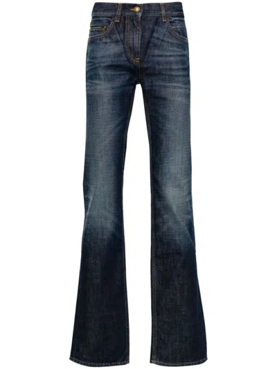 Palm Angels Monogram Patch Straight-leg Jeans In Navy