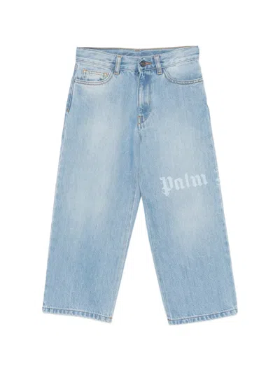 Palm Angels Kids' Logo-detail Jeans In Blue