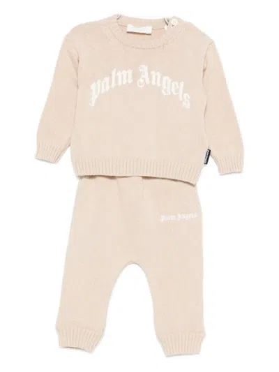 Palm Angels Babies' Logo-detail Knitted Trouser Set In Neutral