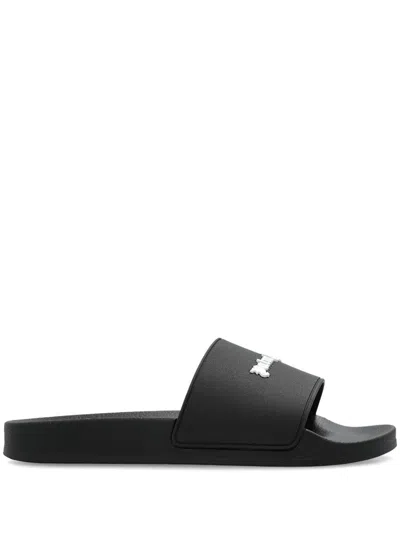 Palm Angels Slide Sandals With Logo In Black