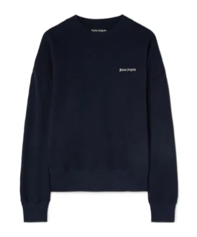 Palm Angels Logo Detailed Crewneck Sweatshirt In Black