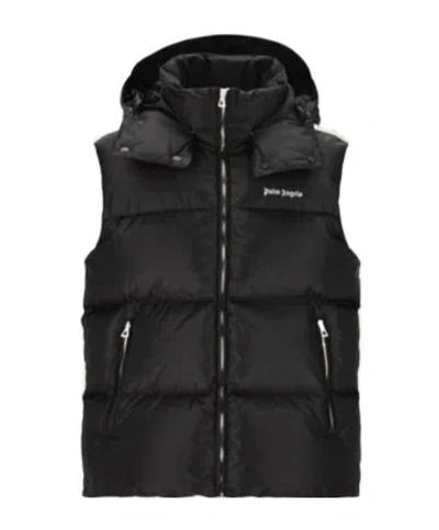 Palm Angels Logo Detailed Hooded Padded Gilet In Black