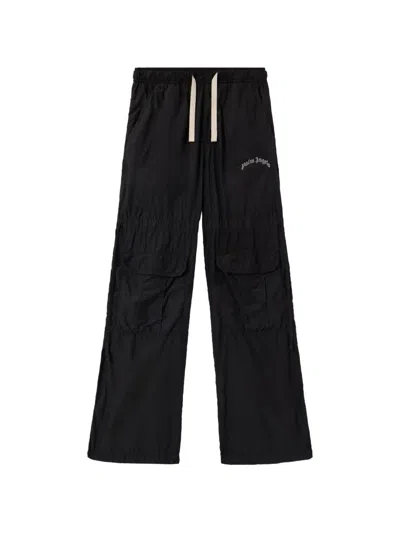 Palm Angels Logo Drawstring Cargo Trousers In Black
