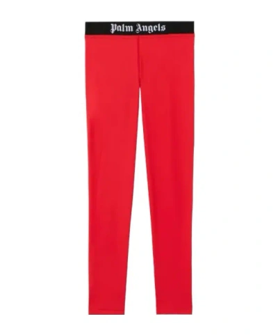 Palm Angels Logo Sport Leggings Elastic Waistband Stretch In Red
