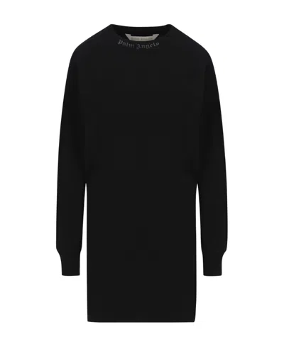 Palm Angels Logo Embellished Long-sleeved Dress In Black