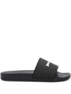 Palm Angels Essential Logo Black White Polyurethane Pool Sliders In Black