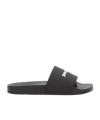 Palm Angels Essential Logo Black White Polyurethane Pool Sliders In Black