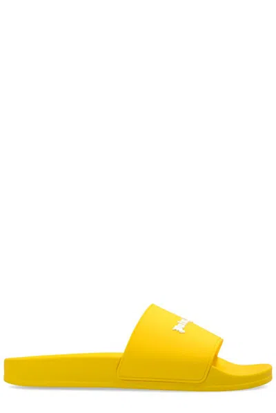 Palm Angels Logo-embossed Slides In Yellow