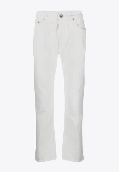 Palm Angels Logo Embossed Straight-leg Jeans In White