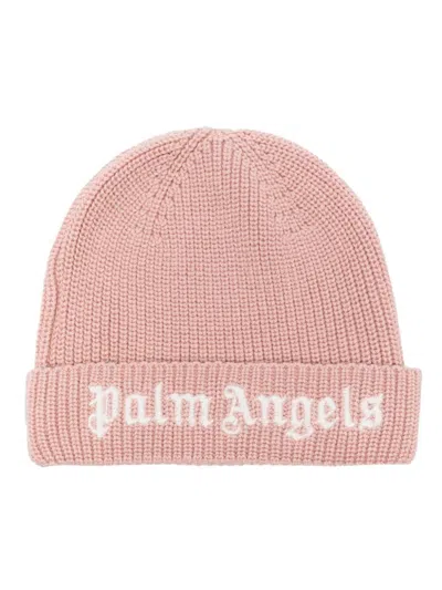 Palm Angels Kids' Logo-embroidered Beanie In 粉色