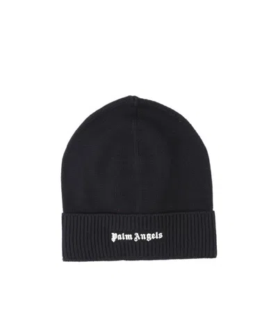 Palm Angels Logo-embroidered Beanie In Black