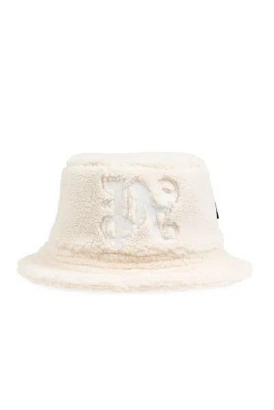 Palm Angels Logo Embroidered Bucket Hat In Beige