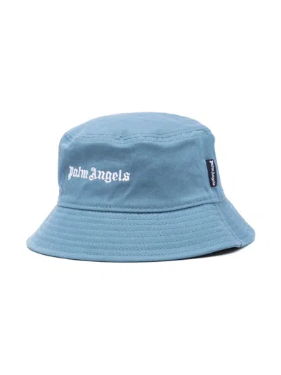 Palm Angels Kids' Logo-embroidered Bucket Hat In Blue