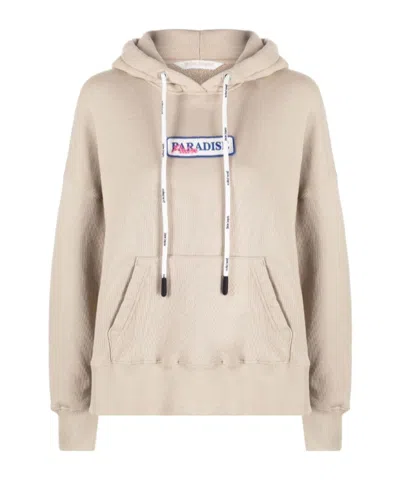 Palm Angels Logo-embroidered Cotton Hoodie In Nude