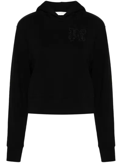 Palm Angels Brushed Cotton Hoodie With Embroidered Hoodie In Black