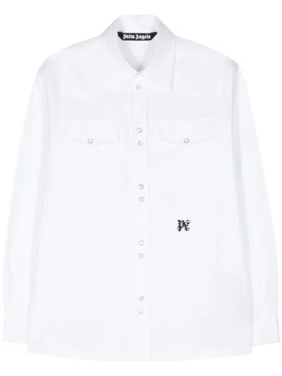 PALM ANGELS LOGO-EMBROIDERED COTTON SHIRT