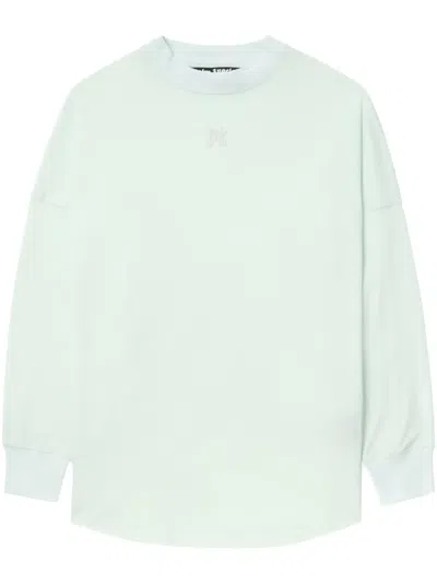 Palm Angels Logo-embroidered Cotton Sweatshirt In Green