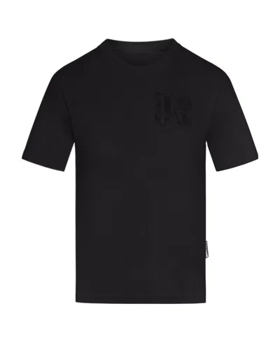 Palm Angels Logo-embroidered Cotton T-shirt In Black