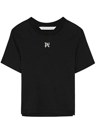 Palm Angels Logo-embroidered Cotton T-shirt In Black And White