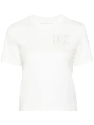 Palm Angels Logo-embroidered T-shirt In White