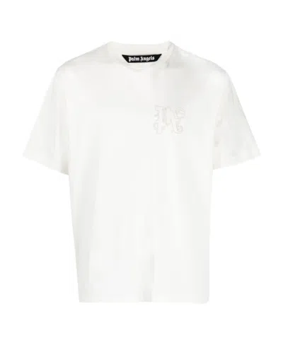 Palm Angels T-shirt With Pa Monogram Embroidery In White