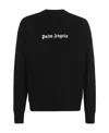 Palm Angels Black Cotton Crew Neck Sweatshirt With White Logo In Black