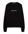 Palm Angels Black Cotton Crew Neck Sweatshirt With White Logo In Black