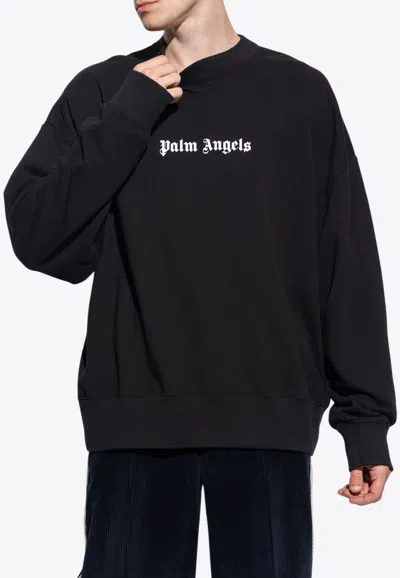 Palm Angels Logo Embroidered Crewneck Sweatshirt In Black