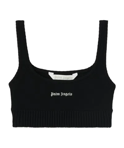 Palm Angels Logo Embroidered Cropped Knitted Tank Top In Black
