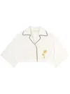 PALM ANGELS PALM ANGELS LOGO-EMBROIDERED CROPPED LINEN SHIRT