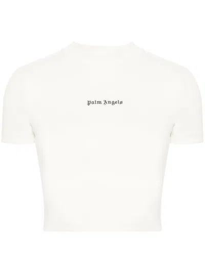 Palm Angels Logo-embroidered Cropped T-shirt In White
