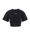 Palm Angels Cropped Black Cotton Top With Front Twist Detail In Black