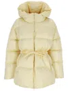 Palm Angels Belted Down Jacket In Beige