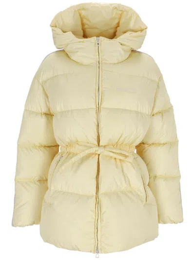 Palm Angels Logo Embroidered Down Jacket In Beige