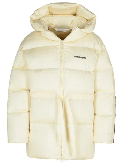 Palm Angels Logo Embroidered Down Jacket In White