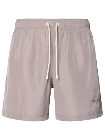Palm Angels Logo Embroidered Drawstring Shorts In Purple
