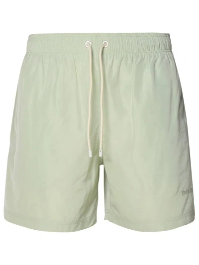 Palm Angels Logo Embroidered Drawstring Swim Shorts In Green