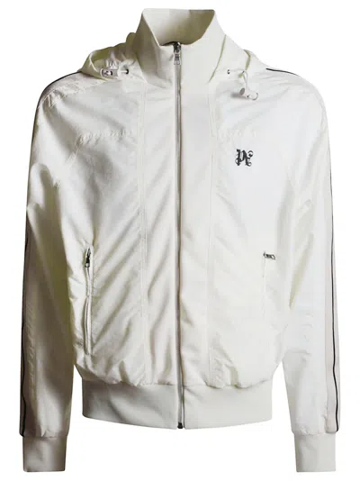 Palm Angels Logo Embroidered Hooded Jacket In Off-white/black