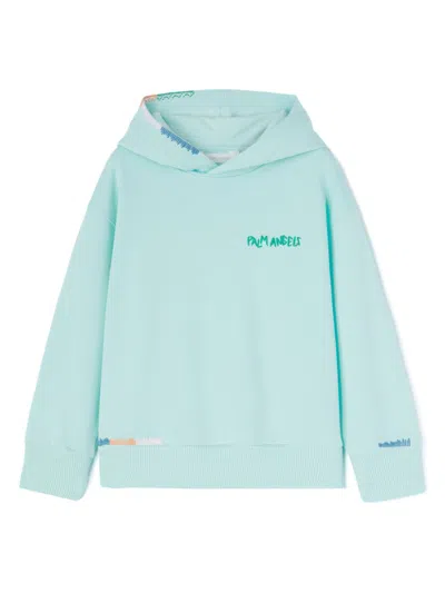 Palm Angels Kids' Logo-embroidered Hoodie In 蓝色