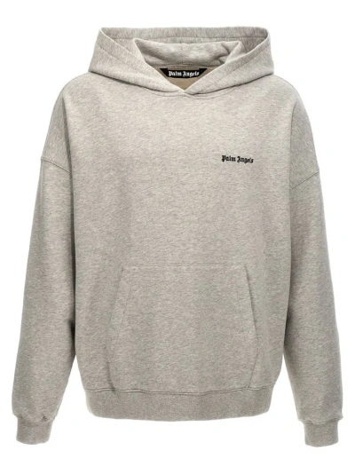 Palm Angels Logo Embroidered Hoodie In Grey