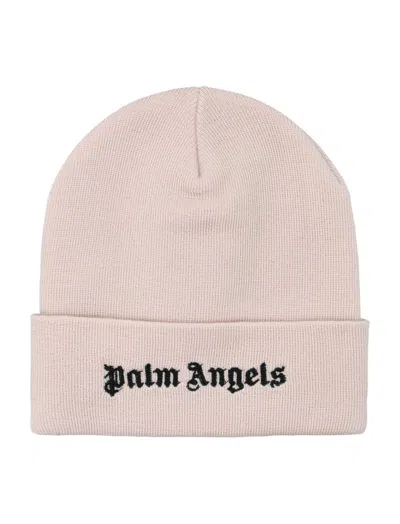 Palm Angels Logo Embroidered Knit Beanie In Pink/black