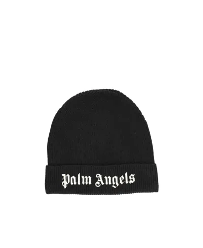 Palm Angels Logo-embroidered Knitted Beanie In Black